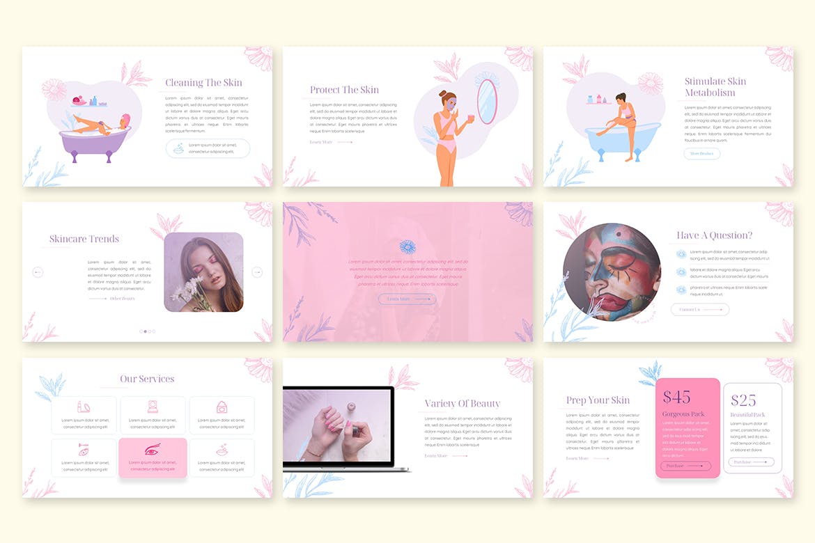 护肤美容美妆ppt模板 (PPTX)