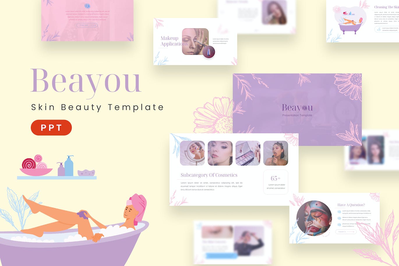 护肤美容美妆ppt模板 (PPTX)