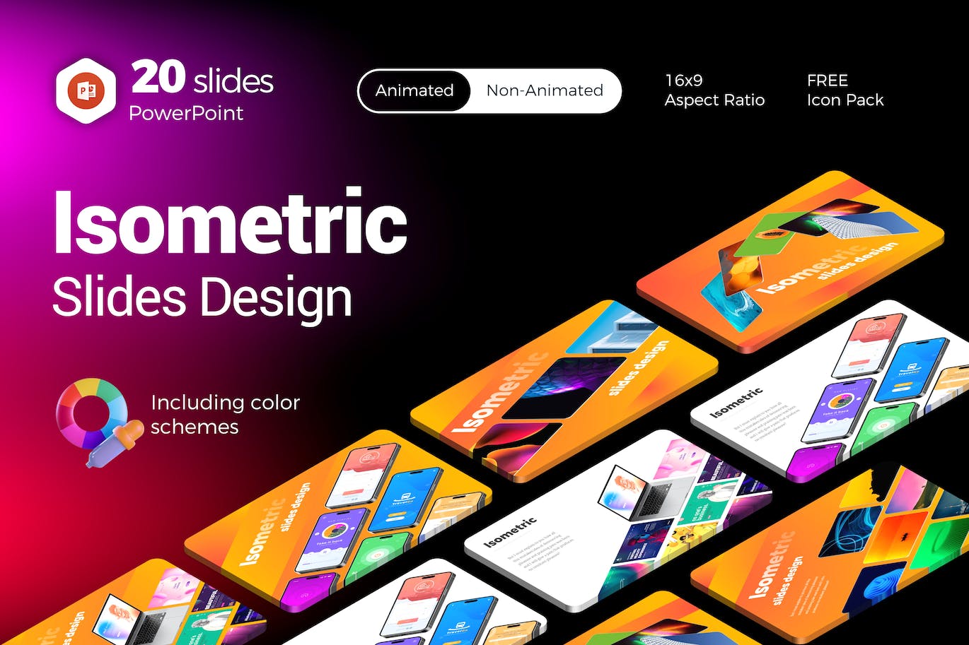 等距创意幻灯片PPT模版