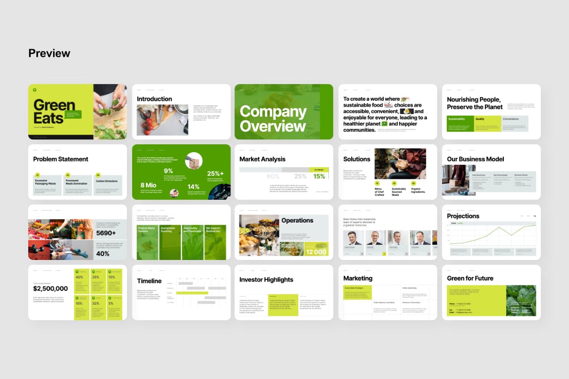 清新时尚高端简约绿色饮食商业计划书PowerPoint幻灯片演示模板（pptx）