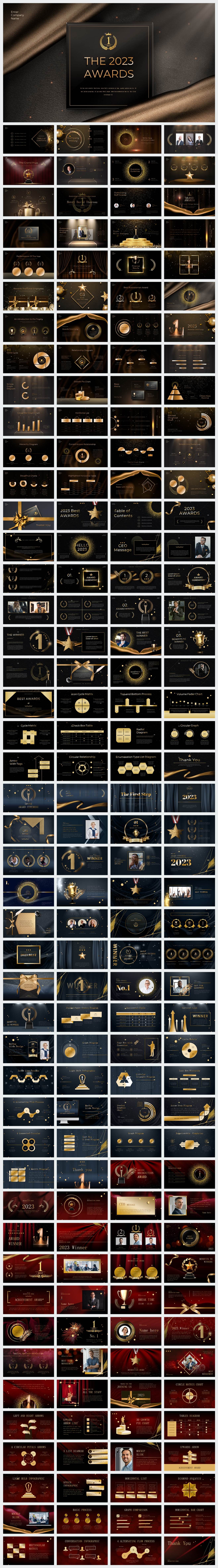 200+页金色年终颁奖表彰大会PPT版式库