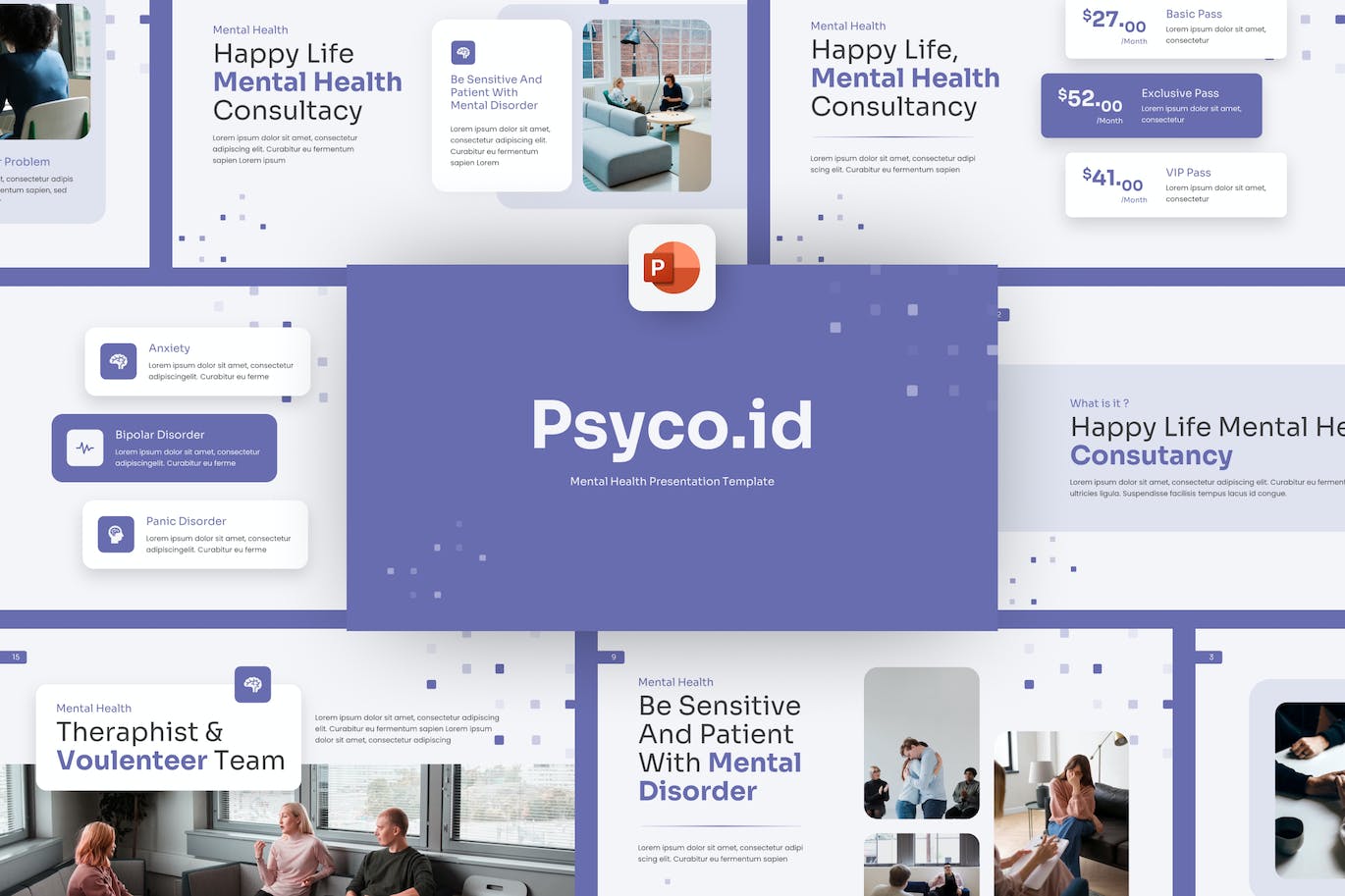 紫色心理健康PPT模版 (PPTX)