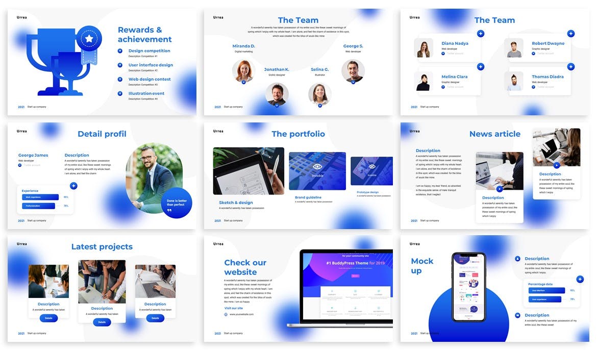 时尚流行的蓝色PPT模板（PPTX）