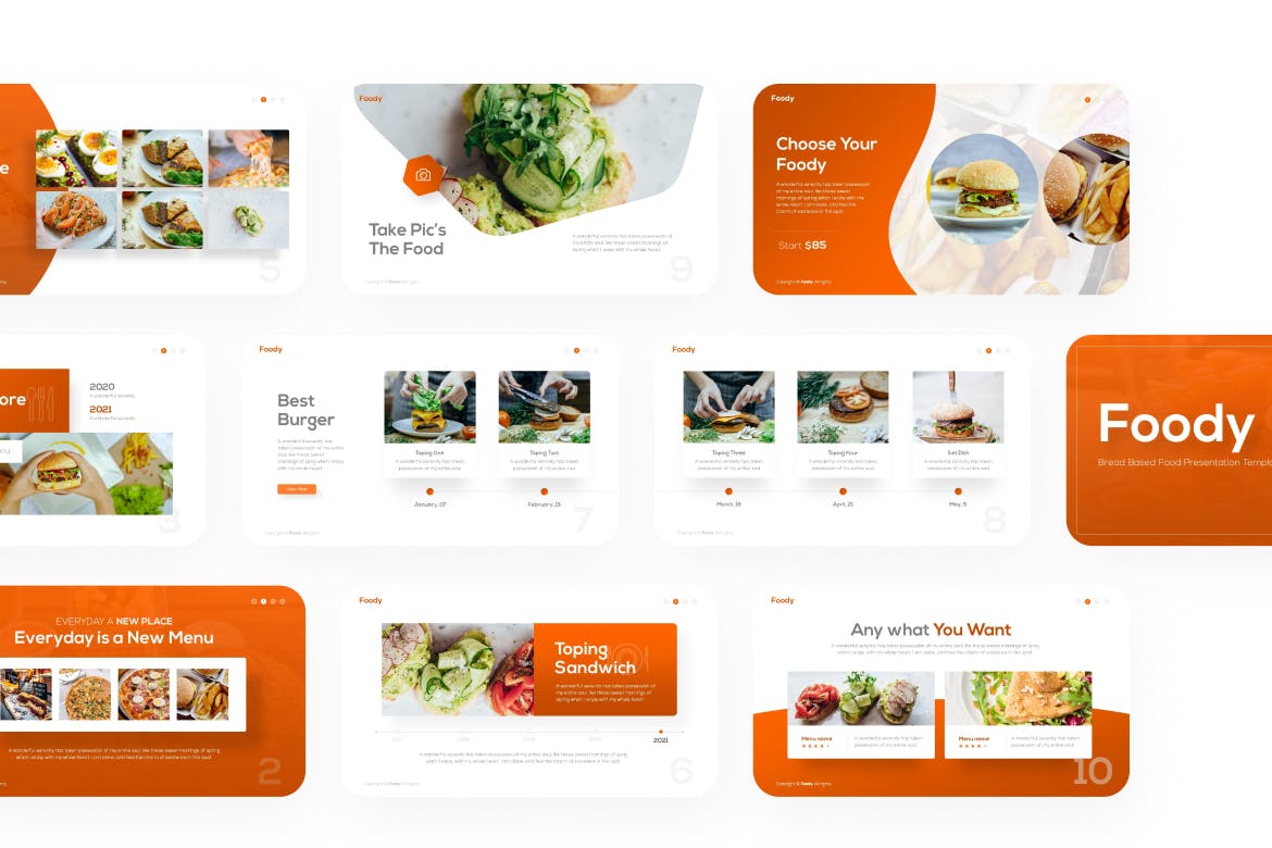 基于面包的食物时尚高端清新简约多用途PPT模板（pptx）