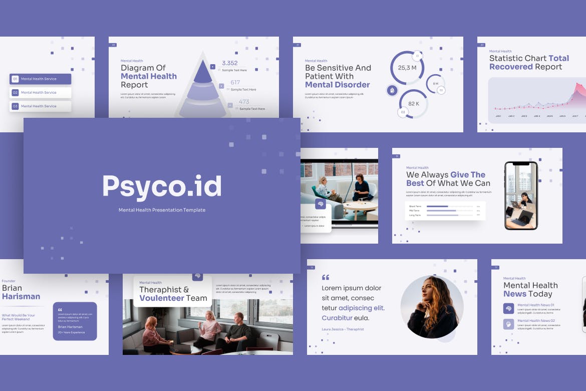 紫色心理健康PPT模版 (PPTX)