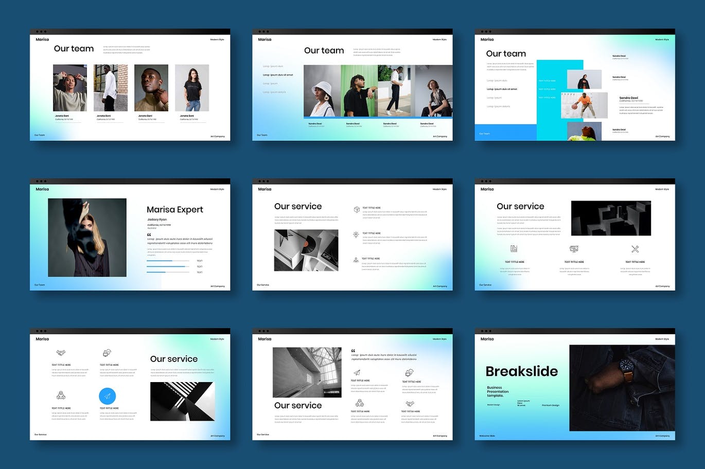 时尚高端清新薄荷配色商业商务PPT演示模板（pptx）