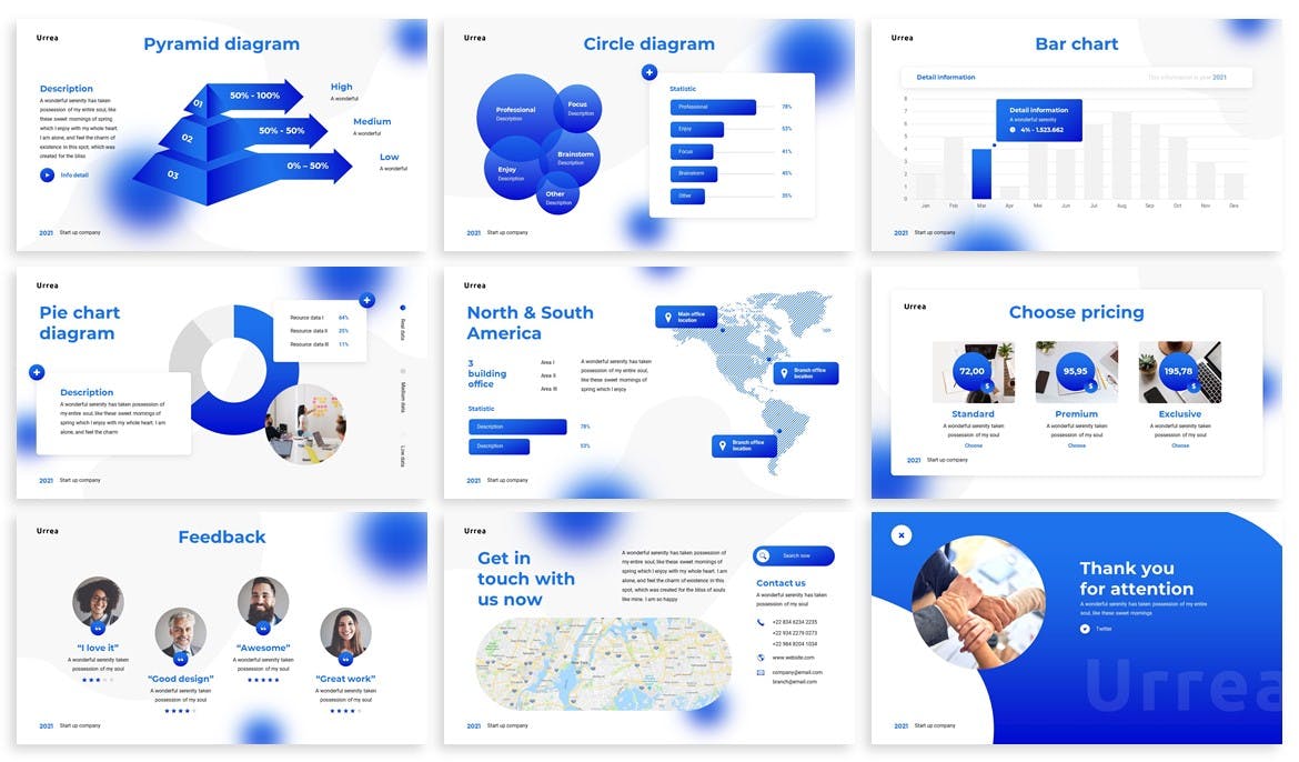 时尚流行的蓝色PPT模板（PPTX）