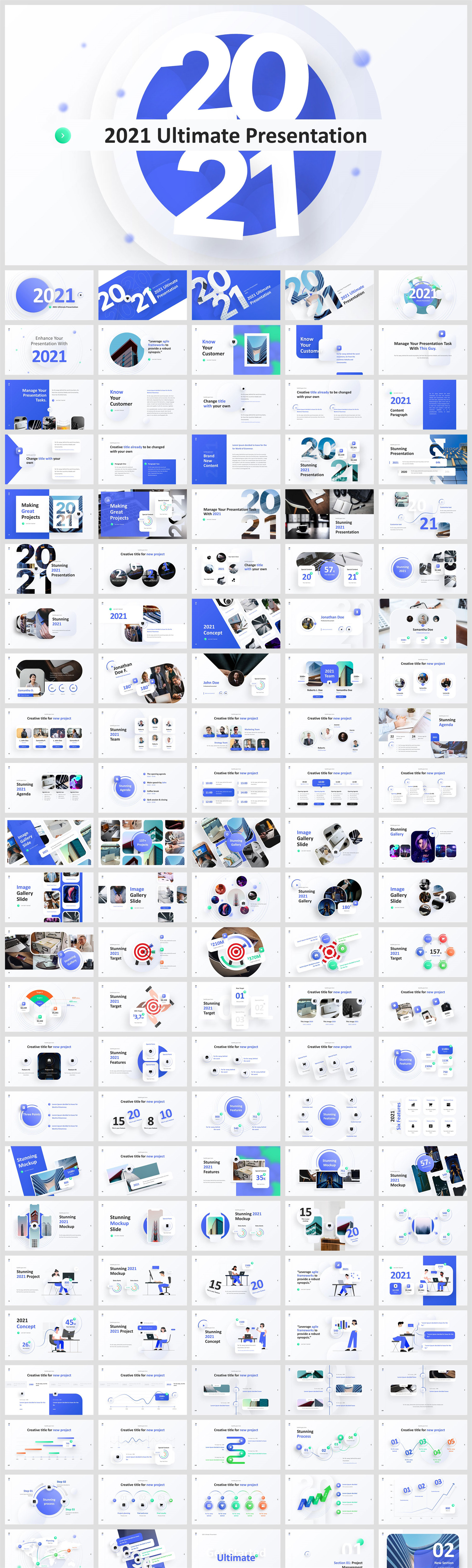 400+页蓝色高级动态PPT版式大全！超级精美！