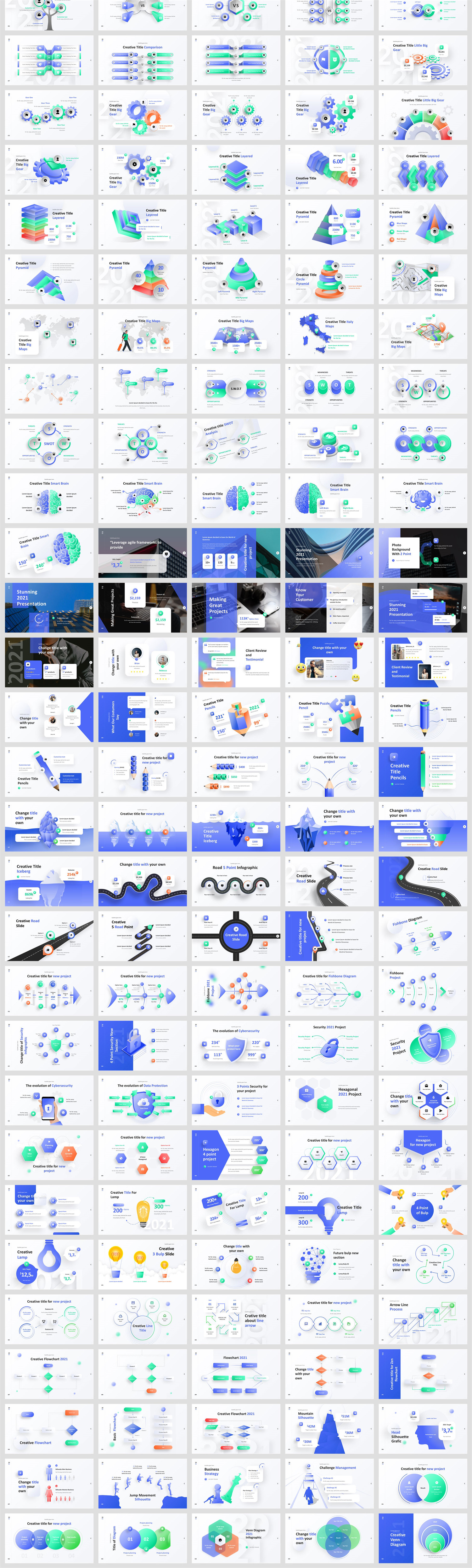 400+页蓝色高级动态PPT版式大全!超级精美!