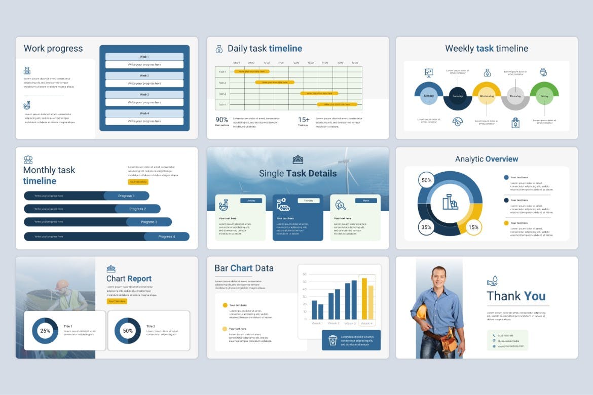 蓝色精致商务风项目时间表 – PPT模版