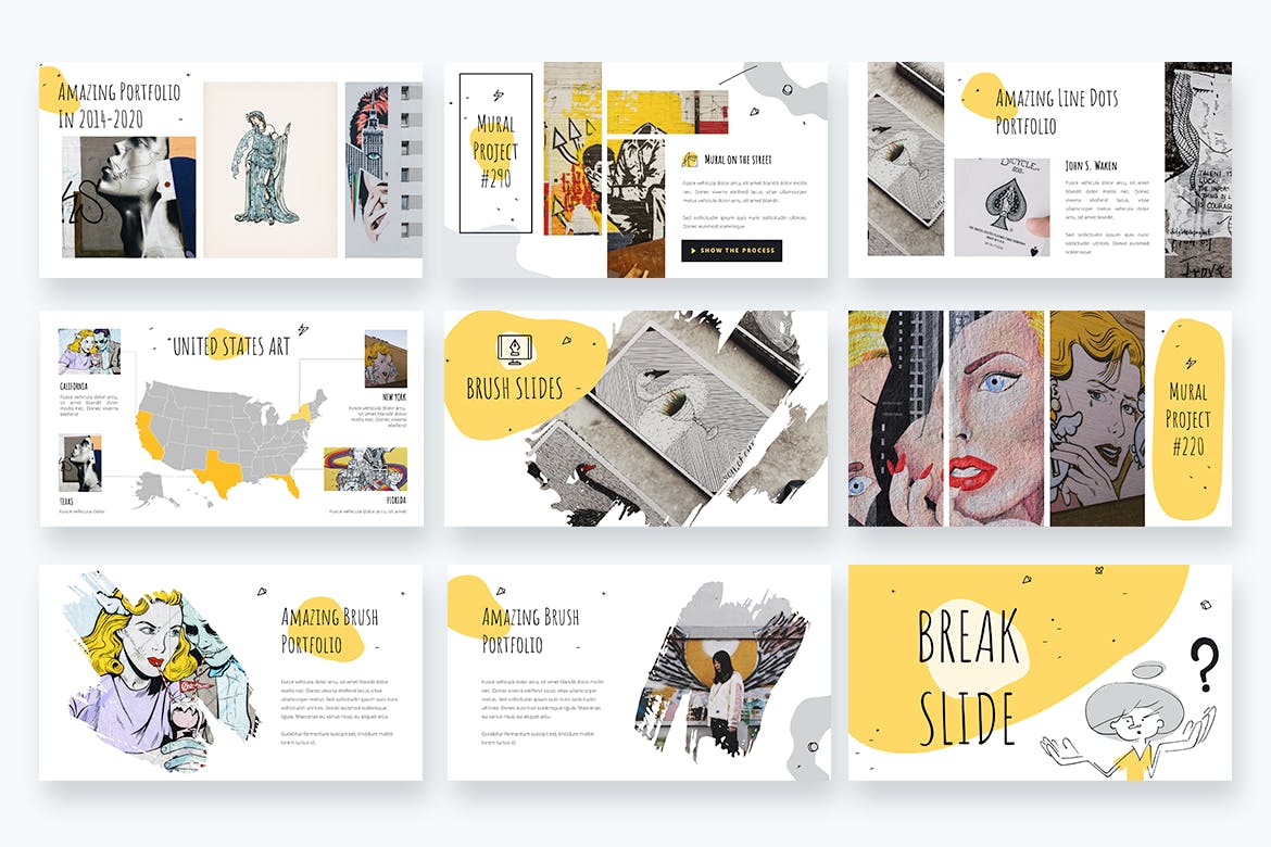 线条插图PPT模板（PPTX）