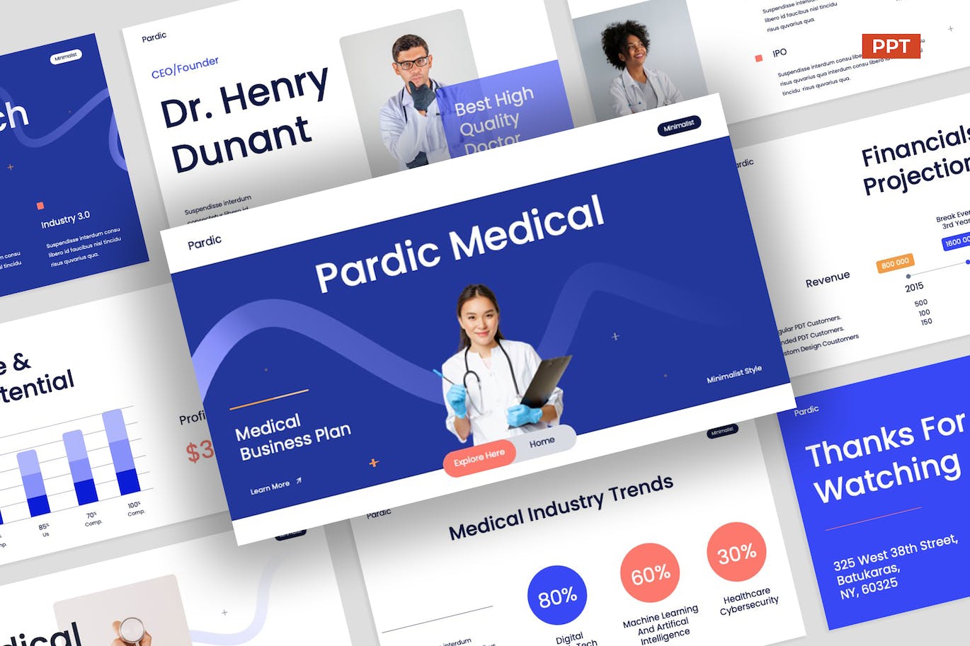 蓝玫瑰医疗商业计划演示PPT模版 (PPT,PPTX)