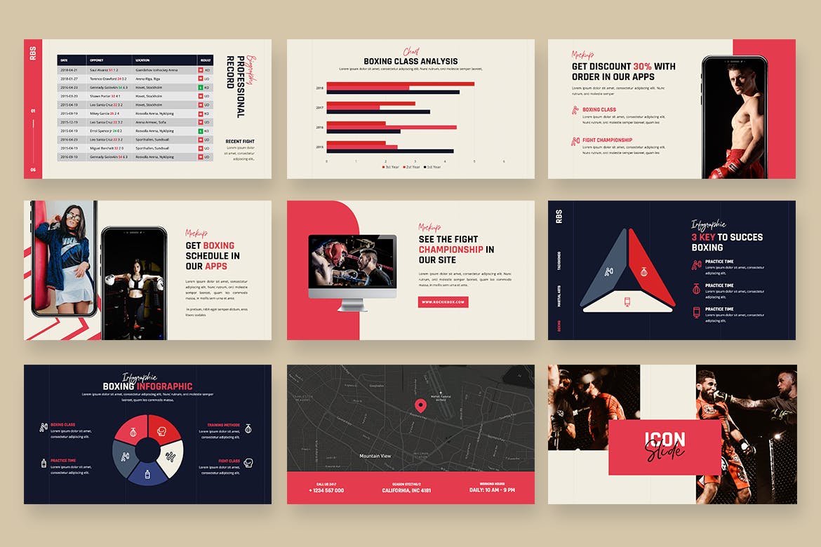 拳击和武术项目介绍PPT模板（PPTX）