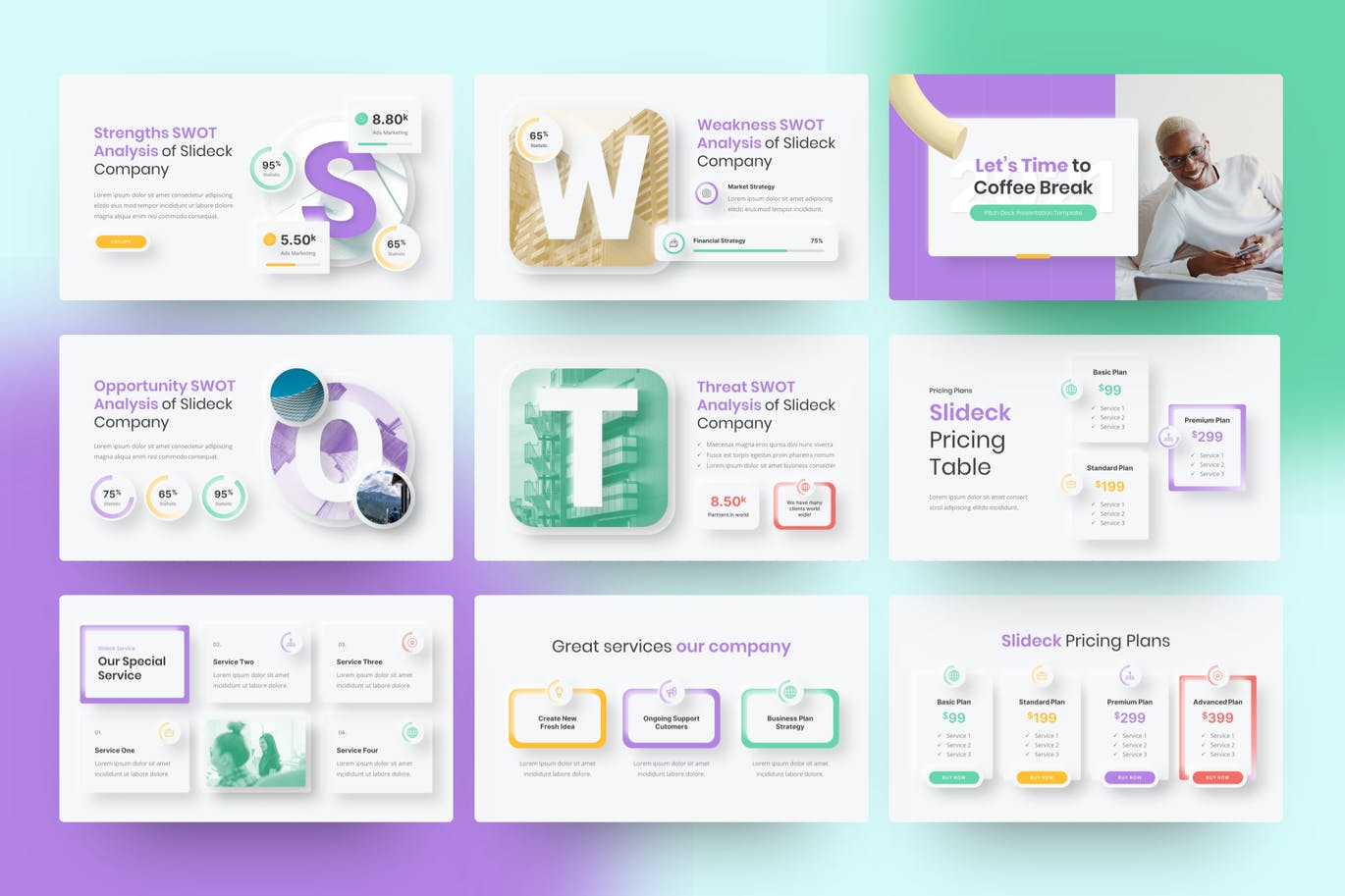 时尚清新简约多用途带有swot分析PPT模板（pptx）