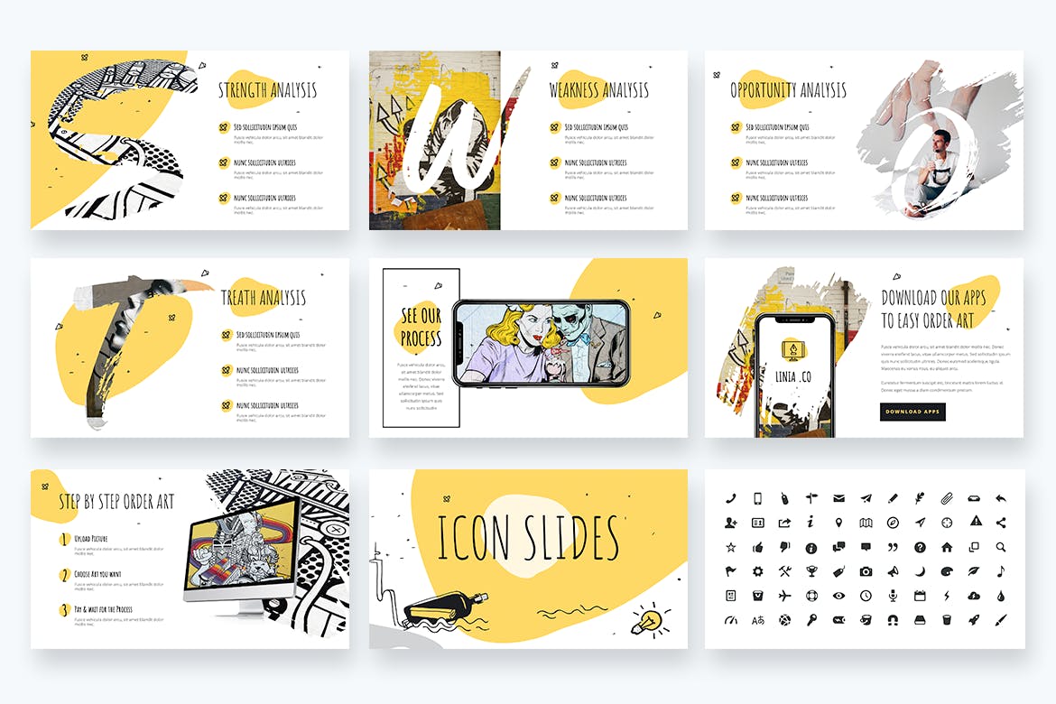 线条插图PPT模板（PPTX）