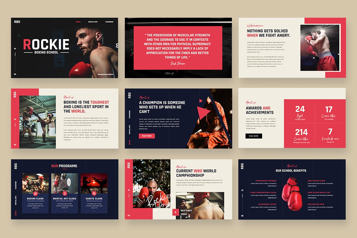 拳击和武术项目介绍PPT模板（PPTX）