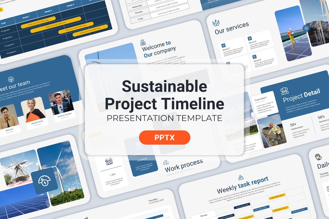 蓝色精致商务风项目时间表 – PPT模版