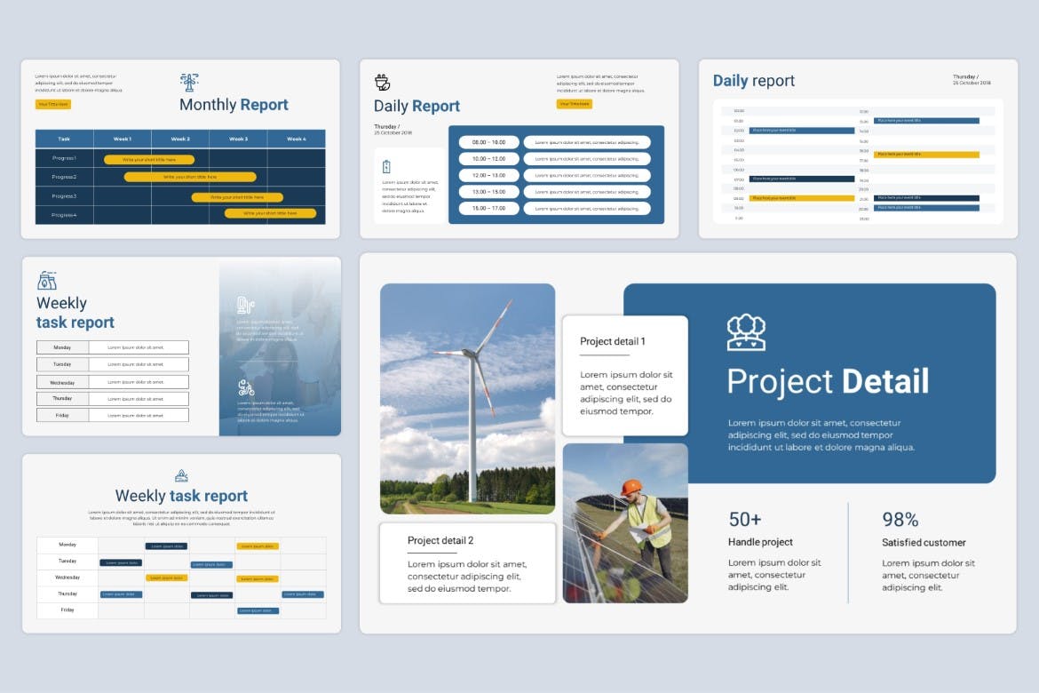 蓝色精致商务风项目时间表 – PPT模版