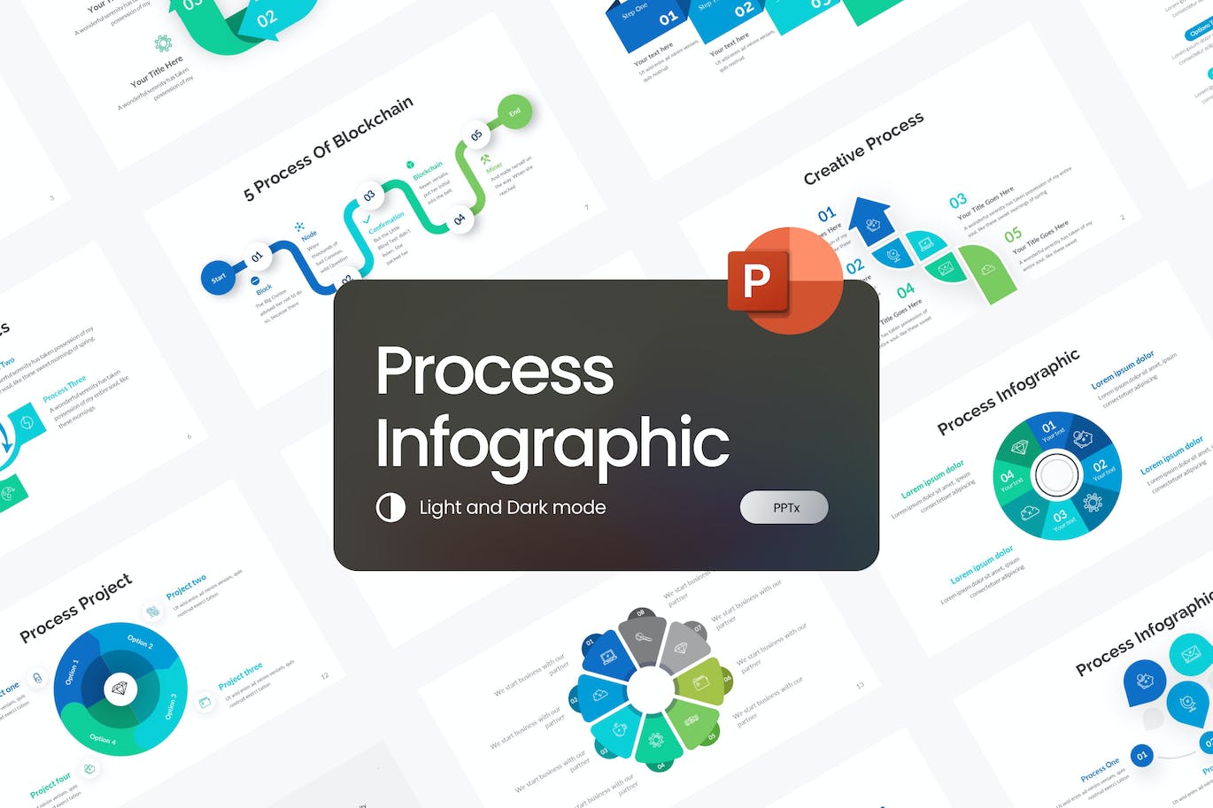 步骤过程信息图PPT模板 (PPTX)