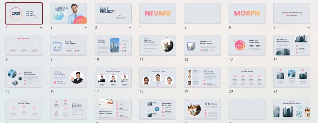 268页新拟态风PPT模板版式大全,支持一键换色