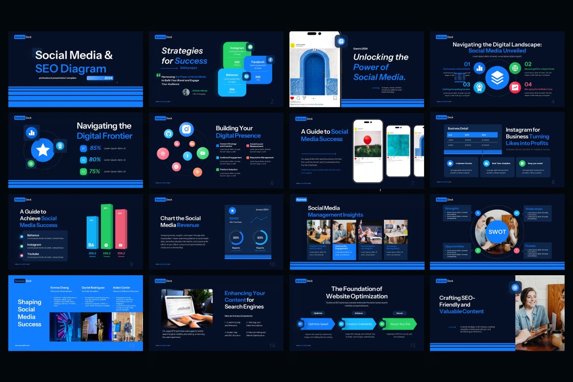 社交媒体和 SEO 图PPT模版 (PPTX)