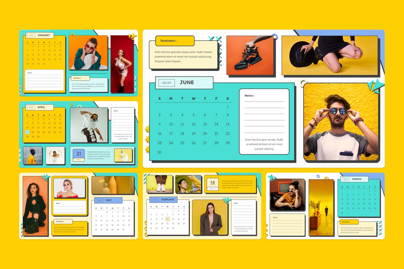 波普艺术复古日历 2024 年PPT模版 (PPTX,PPT)