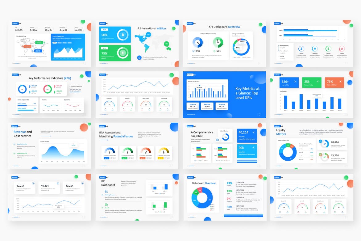 KPI 仪表板数据图表 PPT模版 (PPTX)