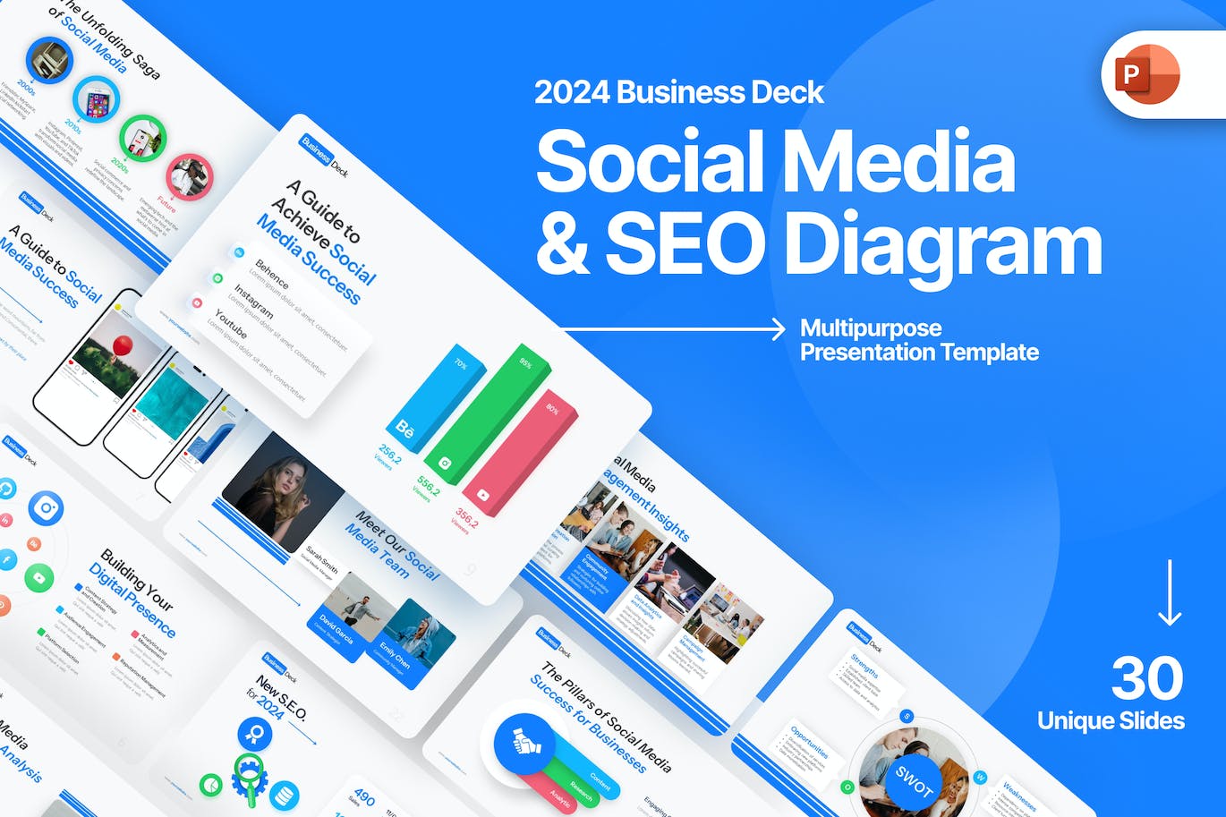 社交媒体和 SEO 图PPT模版 (PPTX)