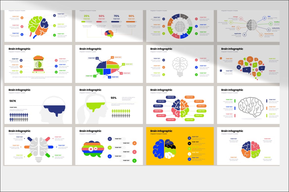大脑信息图表 PPT模版 (PPTX)