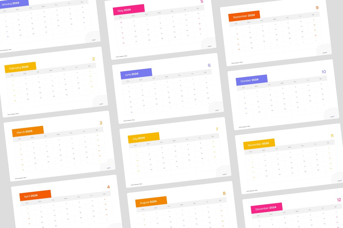 2024 年日历 PPT模版 (PPTX)