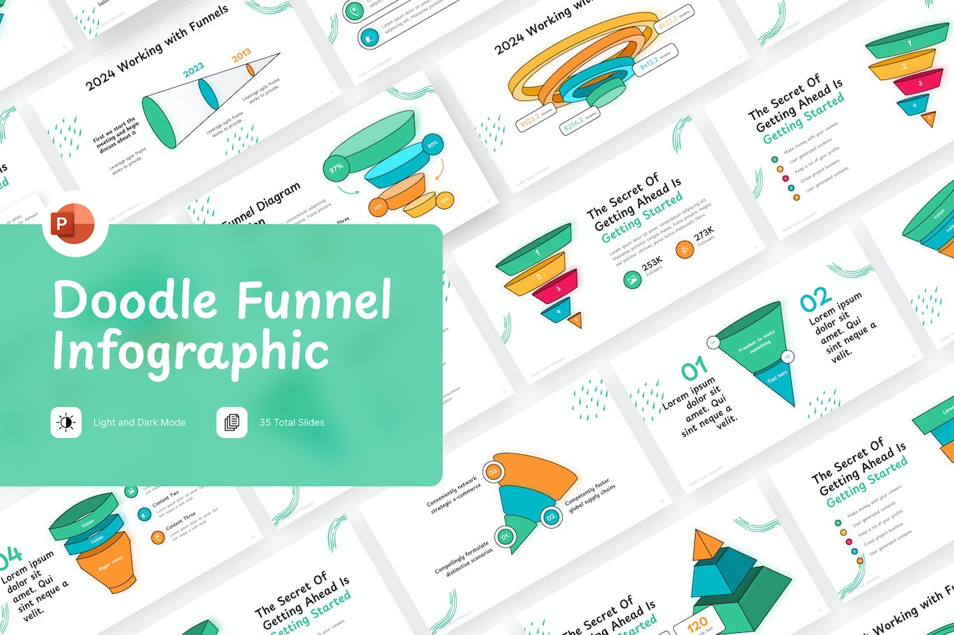 涂鸦漏斗信息图表 PPT模版 (PPTX)