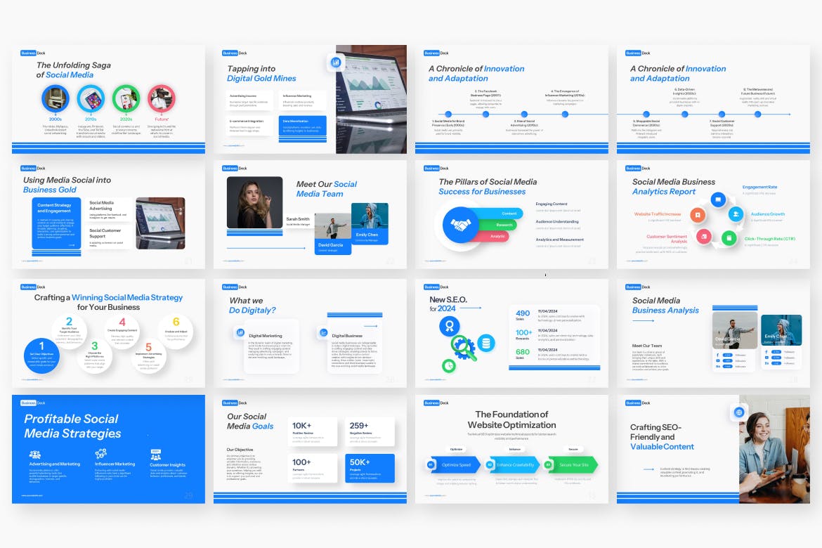 社交媒体和 SEO 图PPT模版 (PPTX)