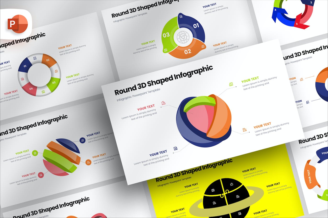圆形 3D 形状信息图表PPT模版 (PPTX)