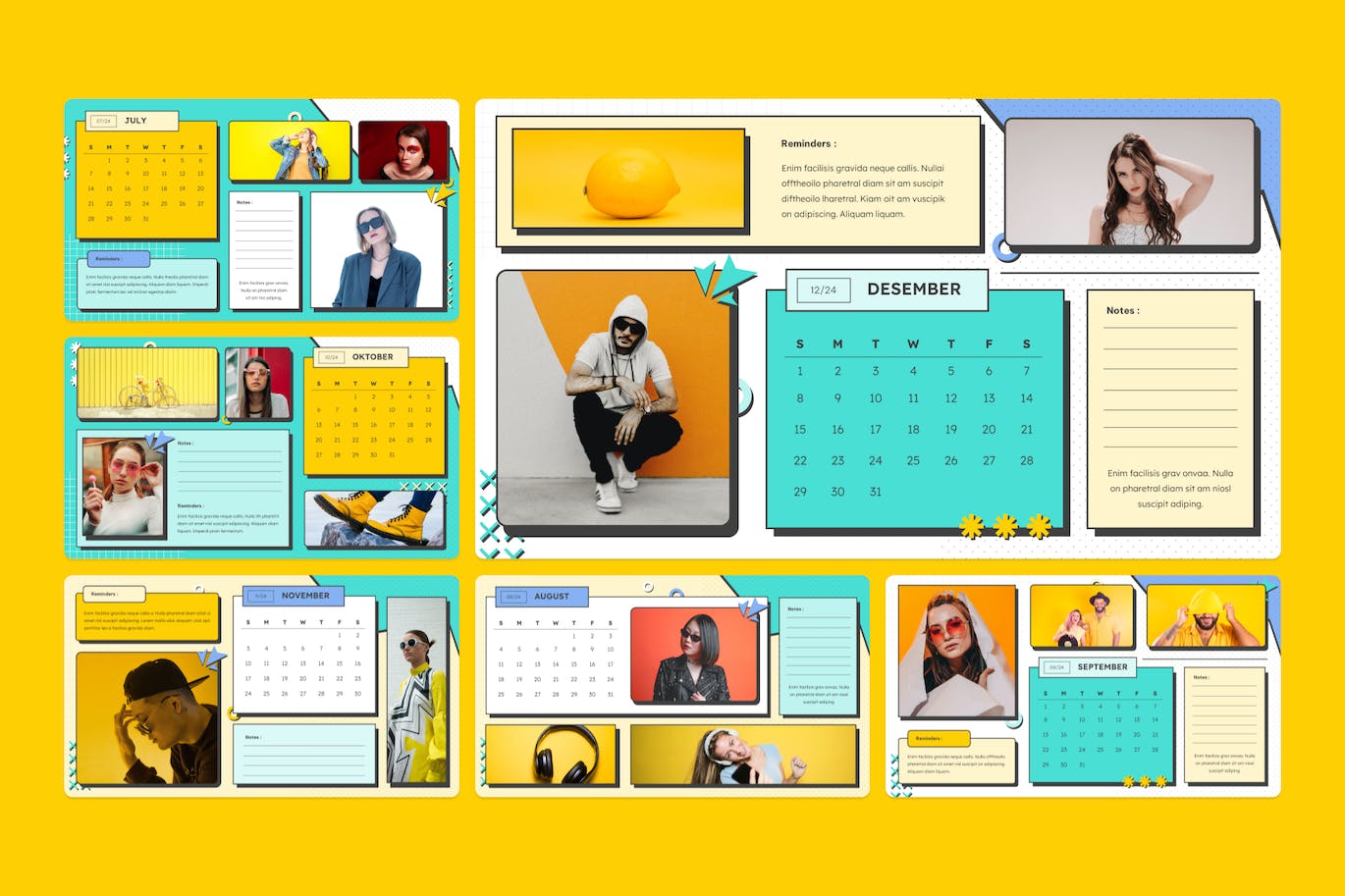 波普艺术复古日历 2024 年PPT模版 (PPTX,PPT)