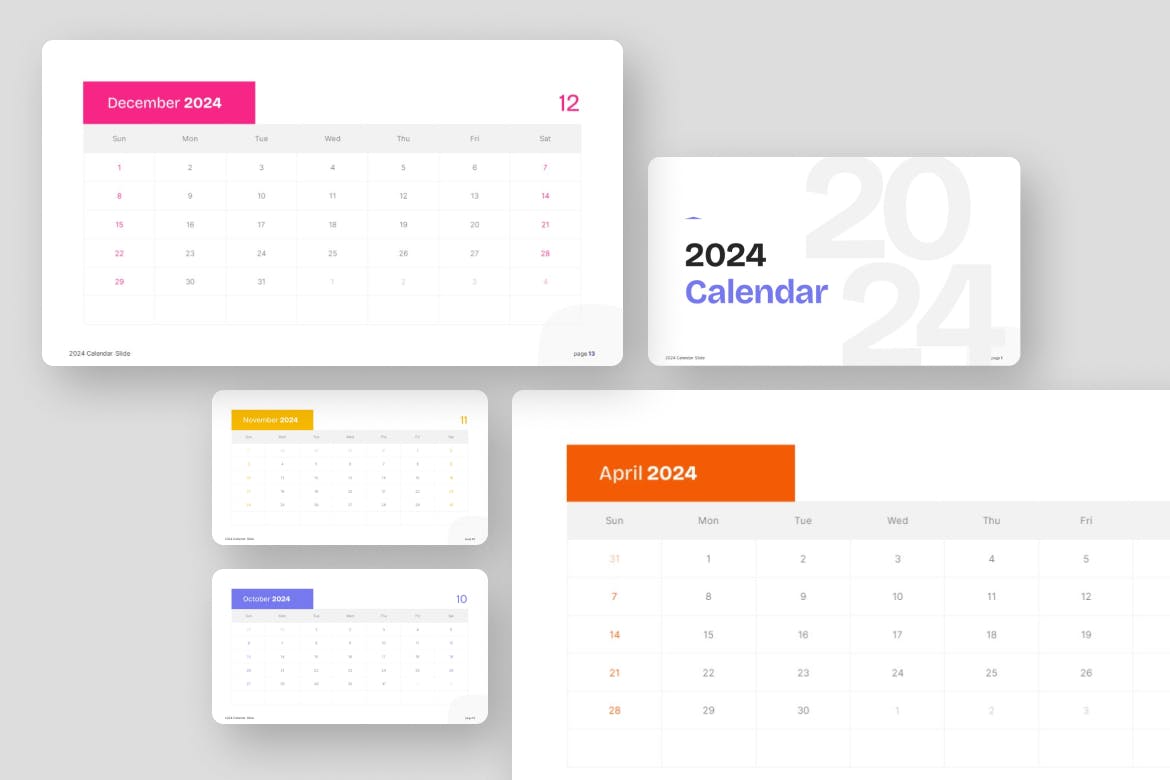 2024 年日历 PPT模版 (PPTX)