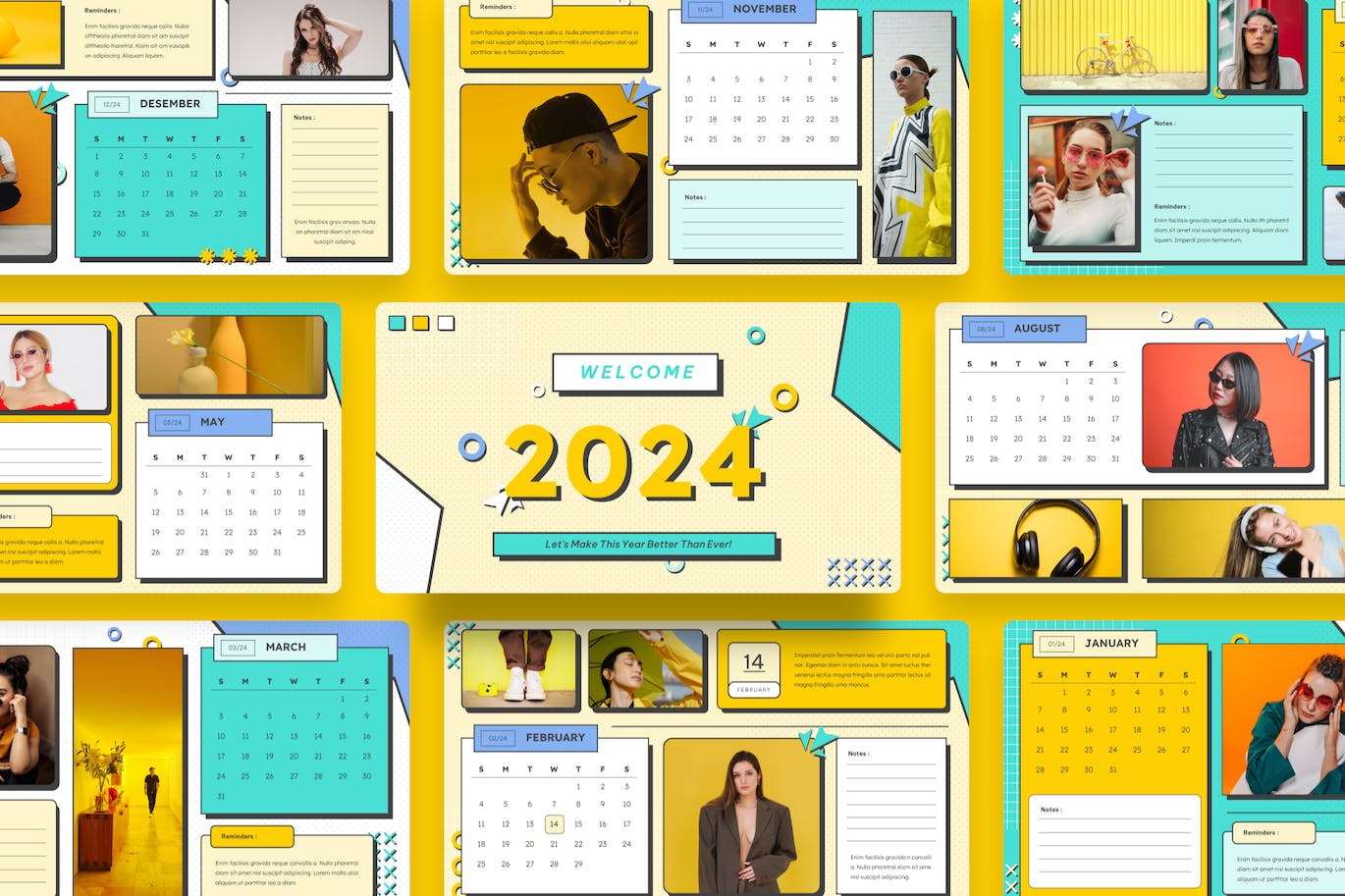 波普艺术复古日历 2024 年PPT模版 (PPTX,PPT)