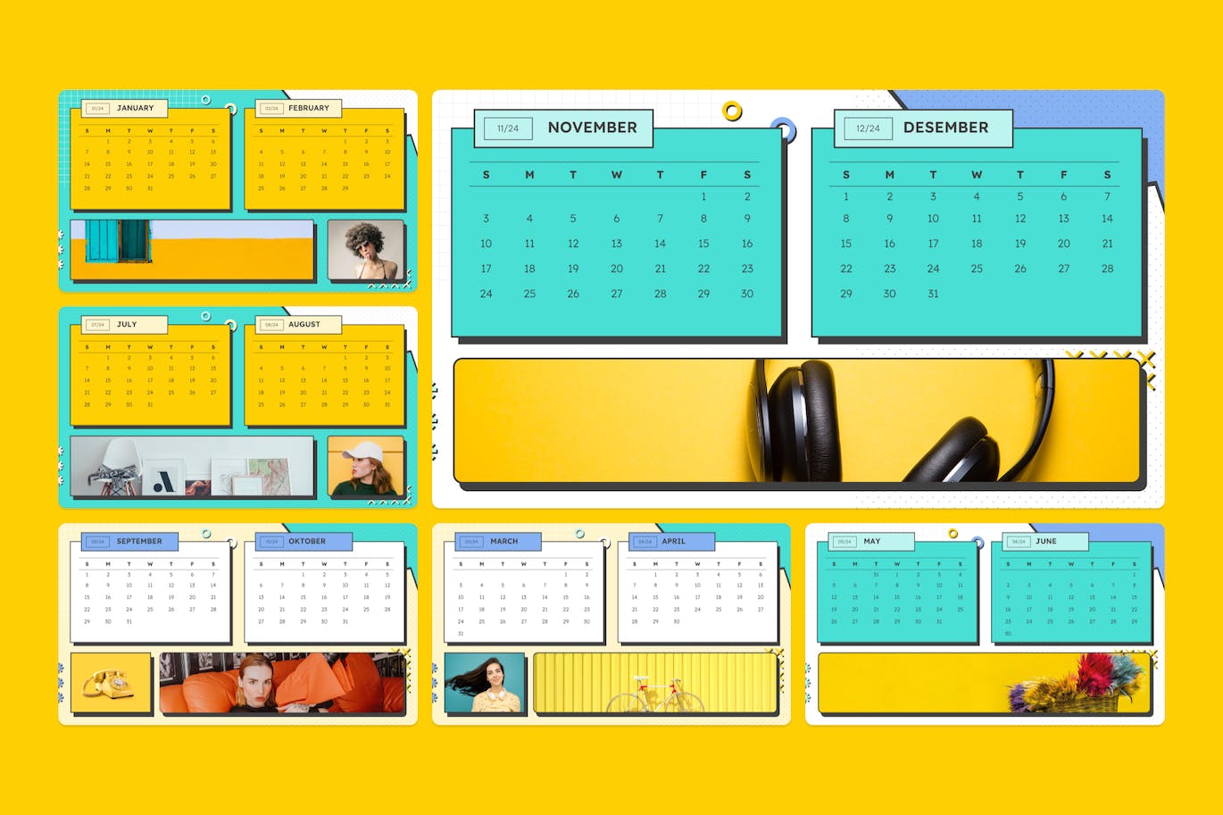 波普艺术复古日历 2024 年PPT模版 (PPTX,PPT)