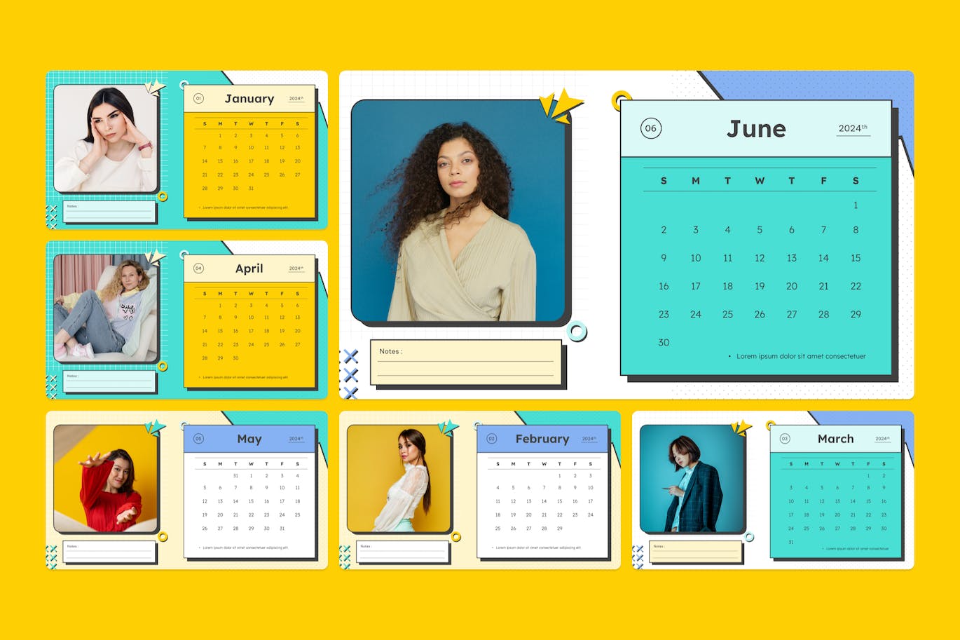 波普艺术复古日历 2024 年PPT模版 (PPTX,PPT)