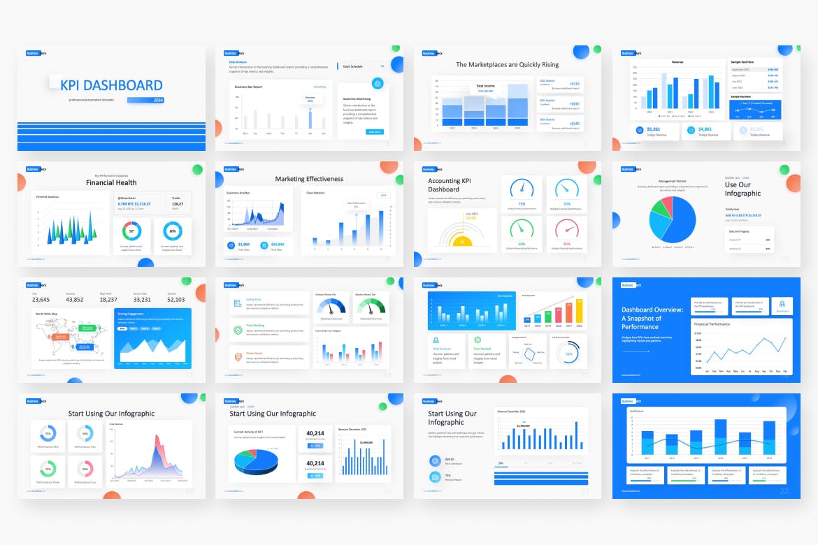 KPI 仪表板数据图表 PPT模版 (PPTX)