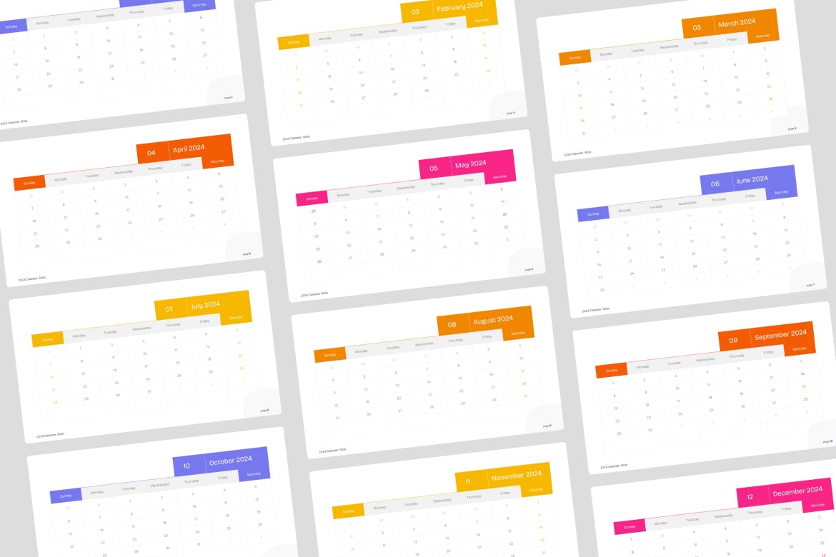 2024 年日历 PPT模版 (PPTX)