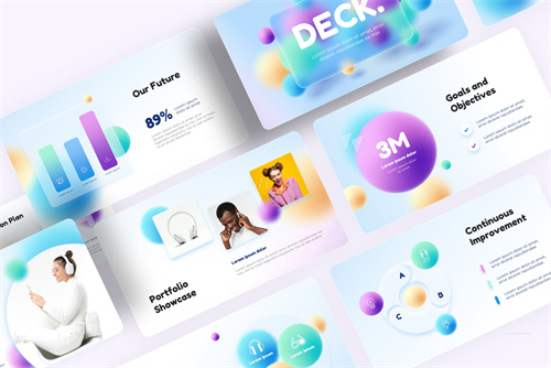 多彩毛玻璃风PPT模板