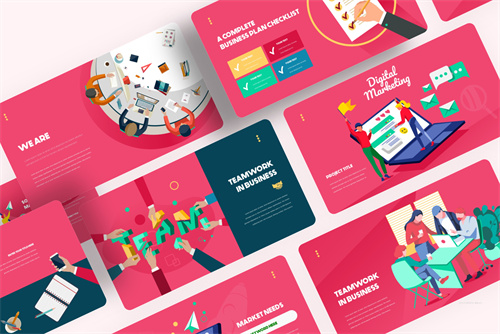 红色插画风年终总结PPT模板