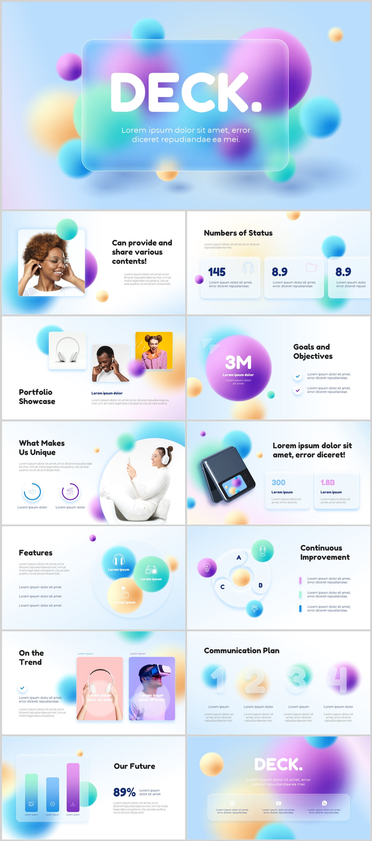 多彩毛玻璃风PPT模板