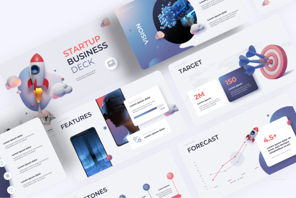 立体3D卡通小火箭PPT模板