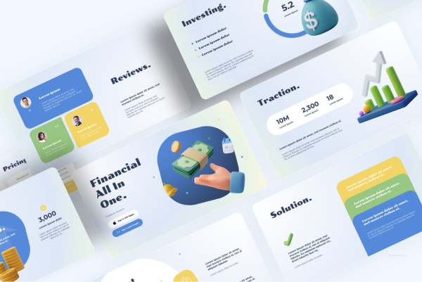 蓝色3D立体插画风PPT模板