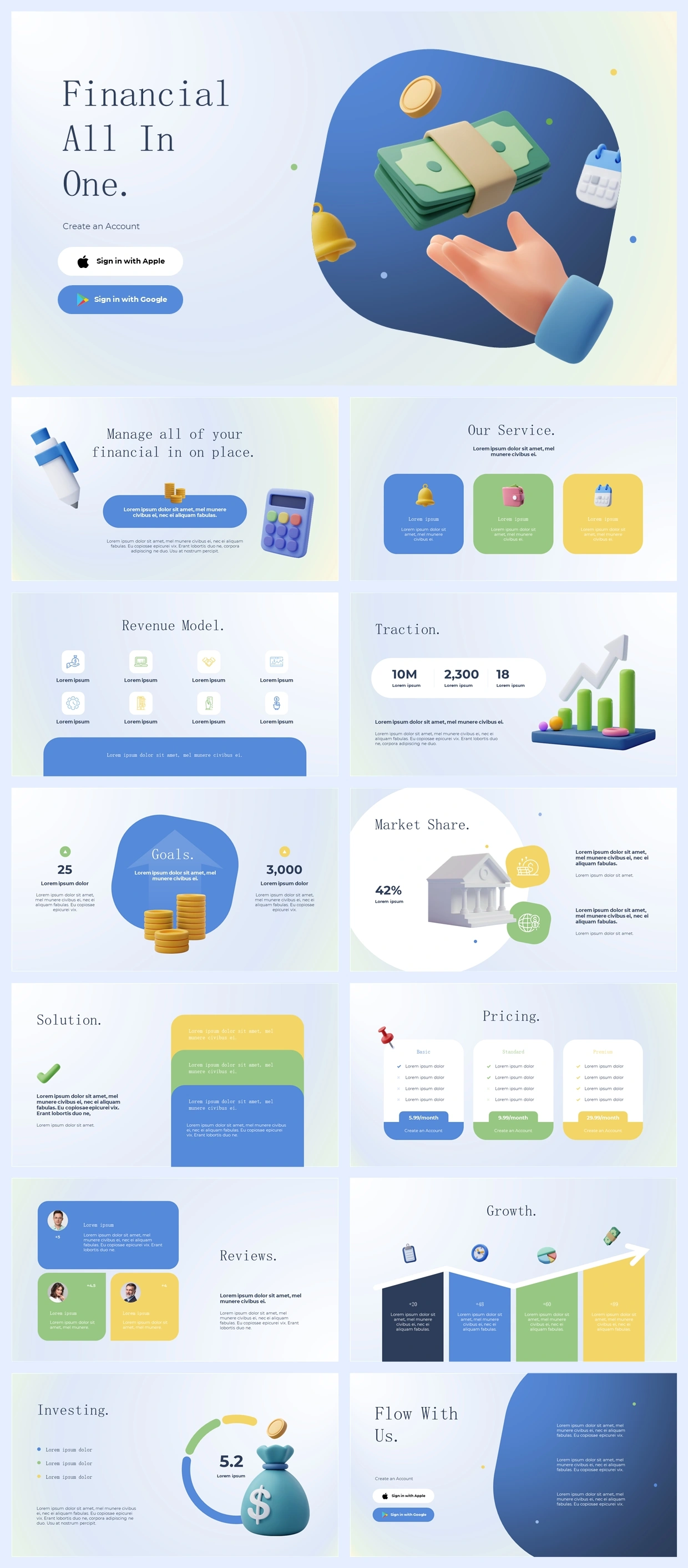 蓝色3D立体插画风PPT模板