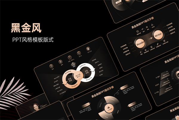 60页黑金高级逻辑图示版式，支持一键换色！