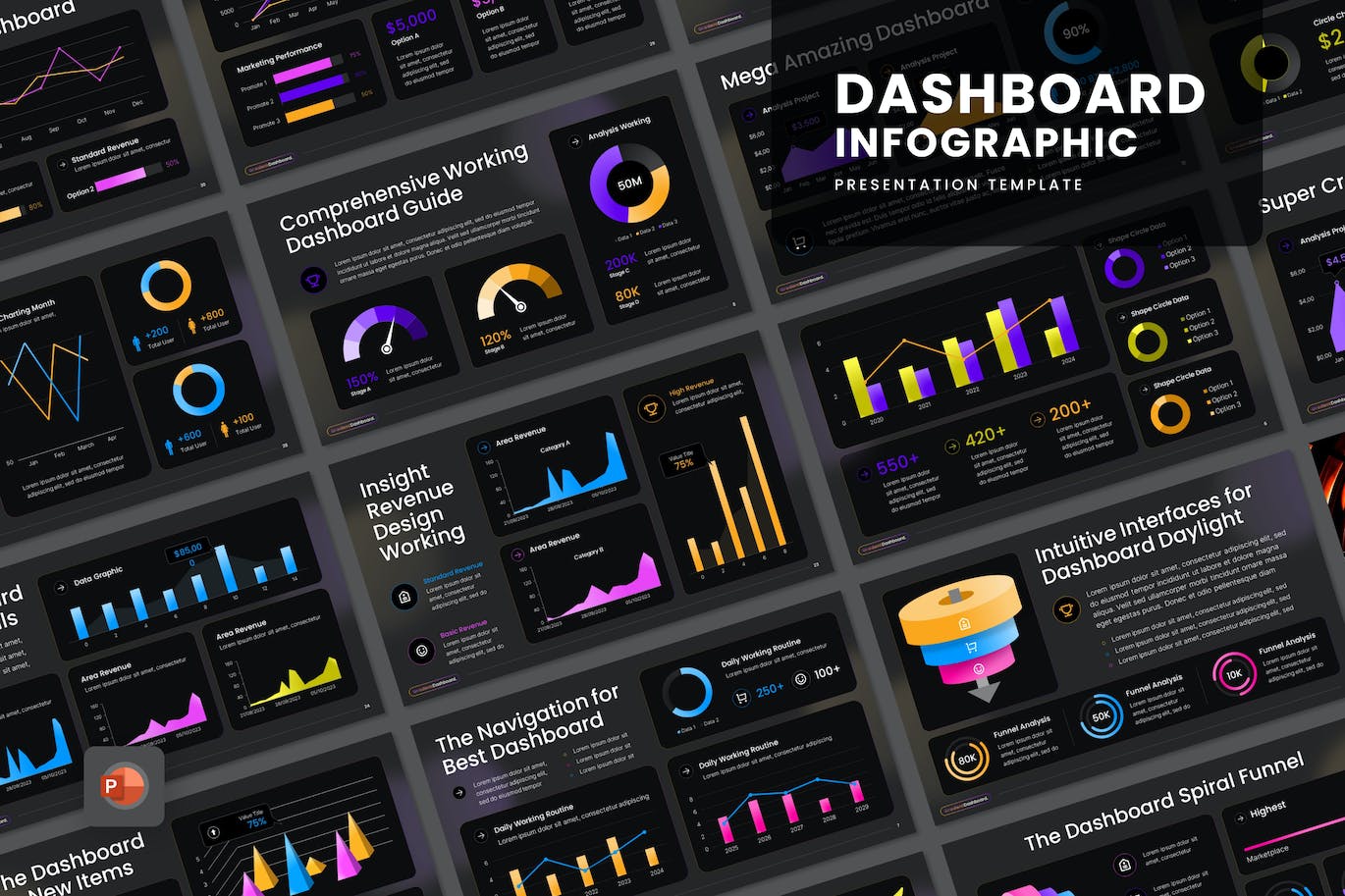渐变仪表板信息图表  PPT模版 (PPTX)