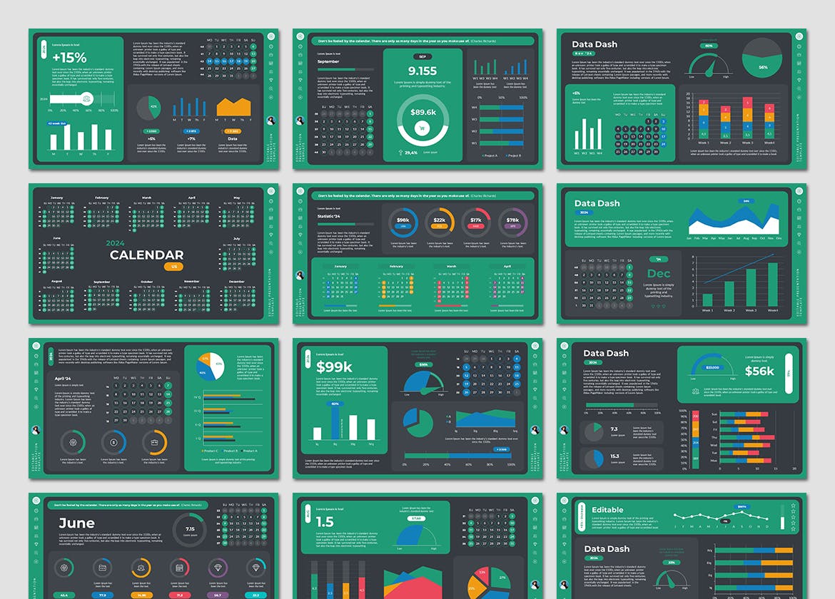 2024年数据仪表板PPT模版 (PPTX)