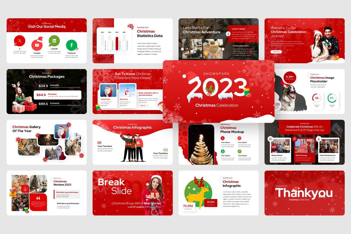 雪花圣诞节PPT模版 (PPTX)